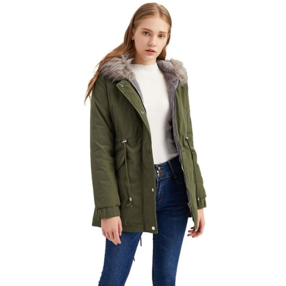 Ricki’s woman’s Fleece vest Winter Thick Long Parka Jacket Hooded green XS